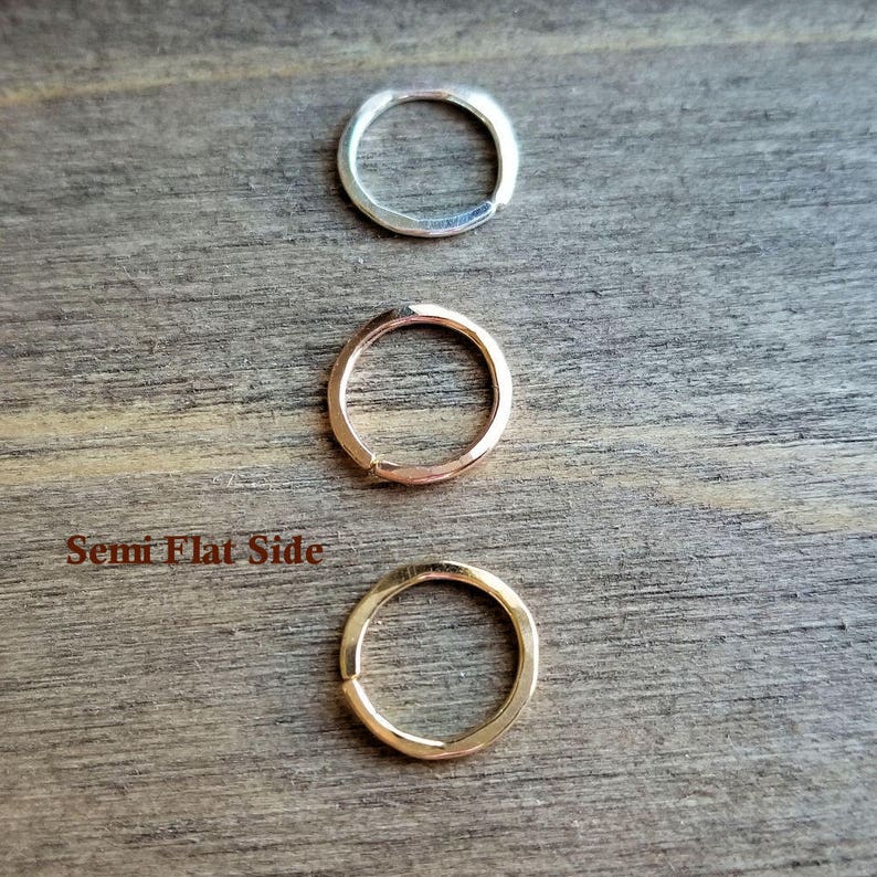 Hammered Textured Nose Ring, Endless Hoop, Cartilage Earring, 18 gauge Argentium Silver or 14k Gold Filled Yellow or Rose, Artisan Jewelry image 6