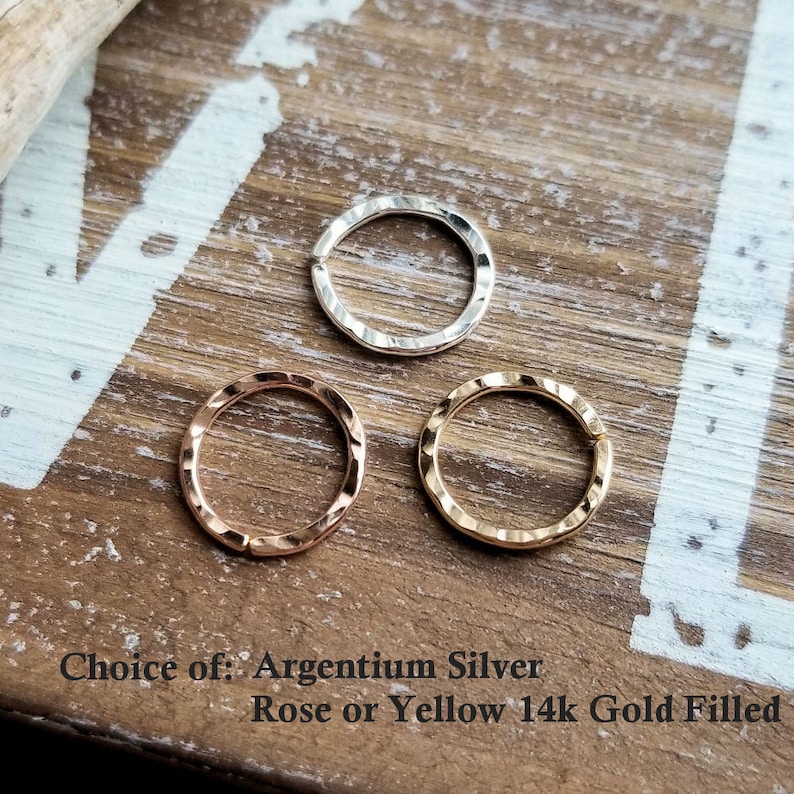 Hammered Textured Nose Ring, Endless Hoop, Cartilage Earring, 18 gauge Argentium Silver or 14k Gold Filled Yellow or Rose, Artisan Jewelry image 7