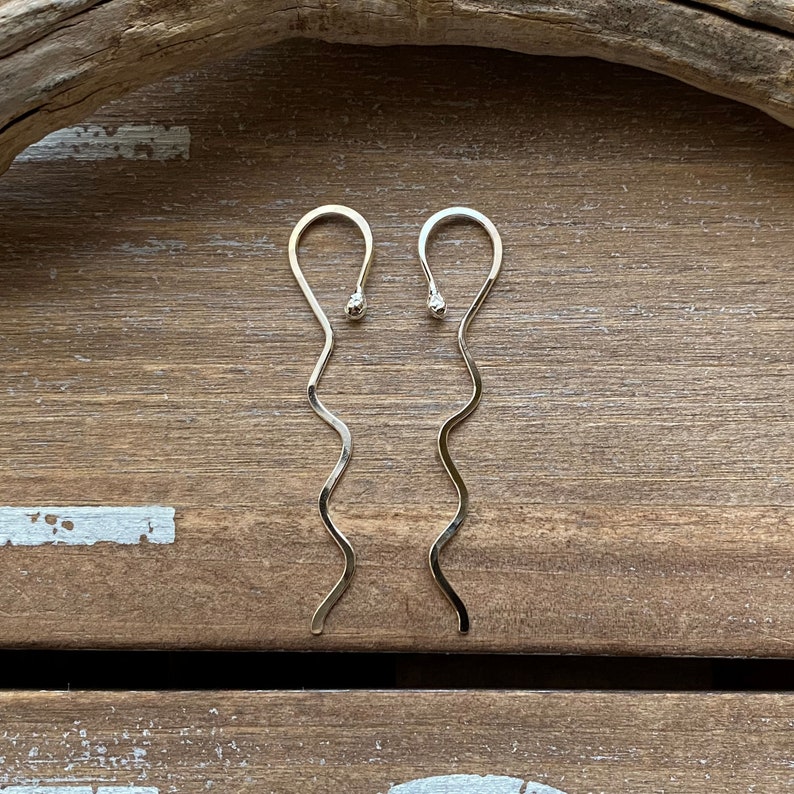 Wavy Hoops, Sterling Silver Threaders, Long Earrings, Hammered, Extra Long Earrings, Minimalist, Choice of finish and gauge image 5