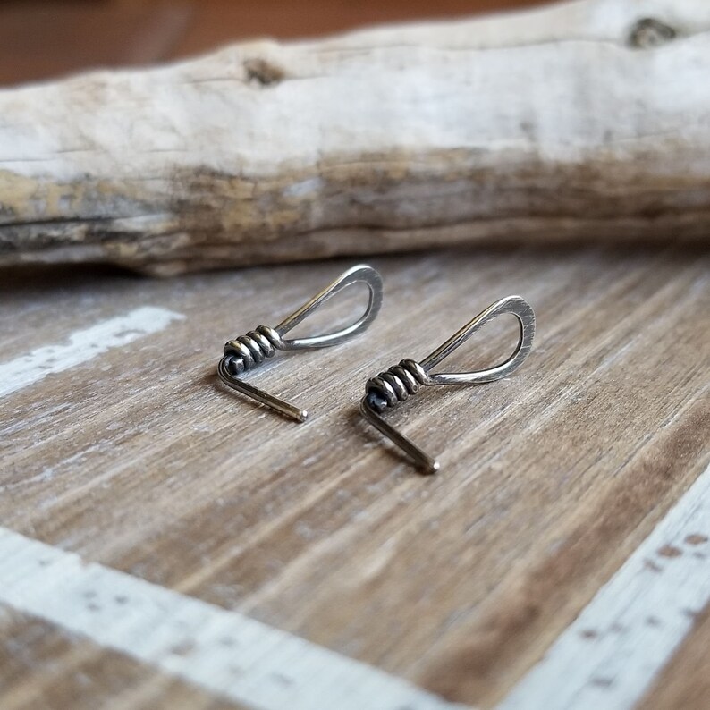 Sterling Silver Post Earrings, Teardrop, Tiny Studs, Rustic Earrings, Oxidized Silver, Hammered, Choice of Finish image 2