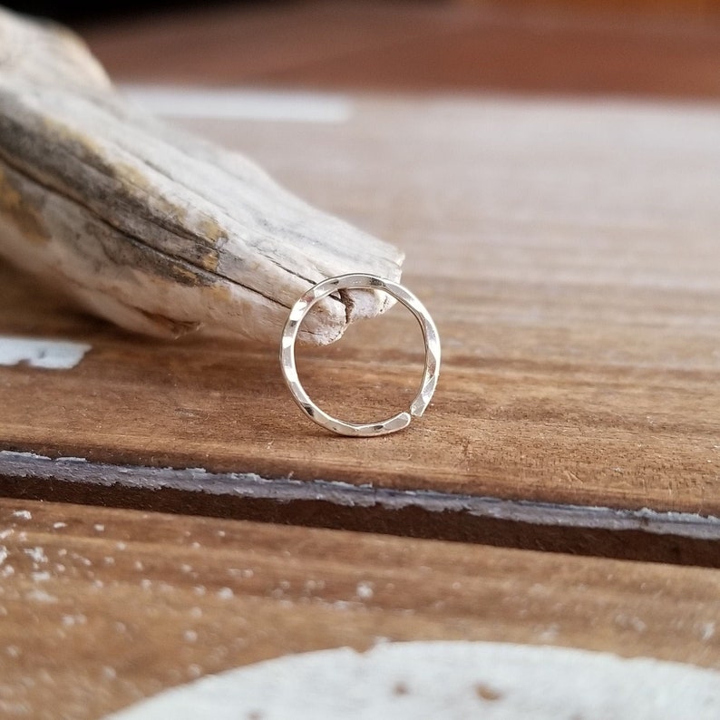 20g Dainty Nose Ring, Endless Hoop, Cartilage Earring, Textured, Argentium Silver, 14k Gold Filled Yellow or Rose Artisan Jewelry image 1
