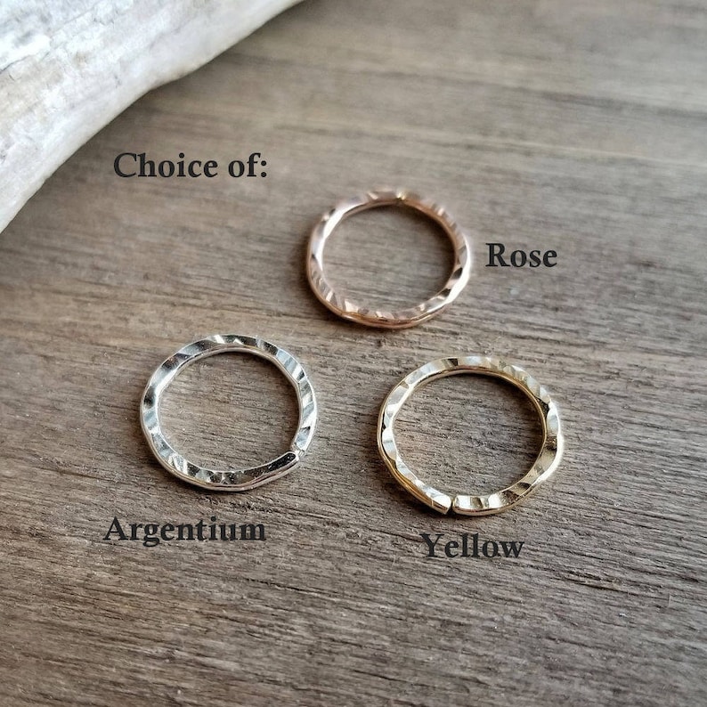 Hammered Textured Nose Ring, Endless Hoop, Cartilage Earring, 18 gauge Argentium Silver or 14k Gold Filled Yellow or Rose, Artisan Jewelry image 1