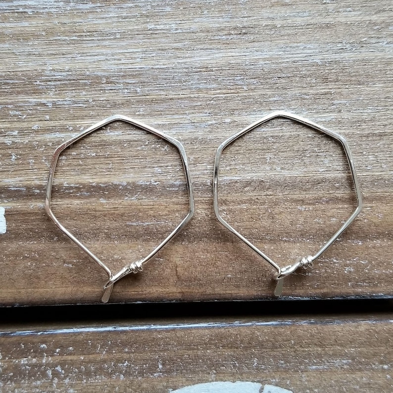 Hexagon Hoop Earrings Sterling Silver Hoops Geometric Etsy