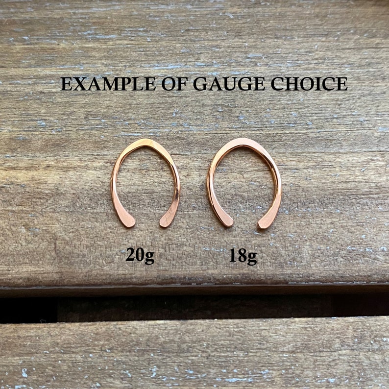 Copper Hoop Earrings, Tiny Copper Hoops, Open Hoops, Hammered Earrings, Arc Hoops, Horseshoe Earrings, 18g or 20g image 5