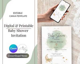 Watercolor Baby Shower Invitation, Gender Neutral (Canva Template)