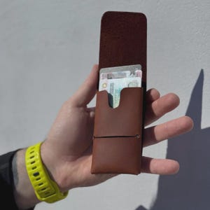 Slim Leather Card Holder Wallet – Handmade Minimalist Cash & Card Case – Brown Leather Pocket Wallet – Gift for Him,Compact Brown Wallet