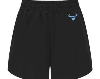 Ladies Black Two Layer Sports Shorts: Microfiber with Pockets