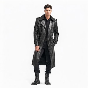 Men’s Brown Long Leather Trench Coat – Full Length Gothic Duster Overcoat – Steampunk Victorian Vampire Jacket – Vintage Matrix Style Coat