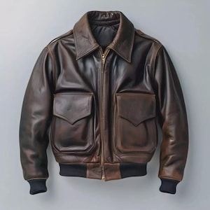 Men’s A-2 Air Force Pilot Jacket – Genuine Cowhide Leather Aviator Flight Bomber – Classic Military Flying Coat