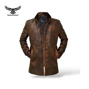 Vintage Men’s Distressed Brown Leather Jacket – Handmade Genuine Cowhide Biker Coat, Classic Cafe Racer Motorcycle Outerwear Gift for Him