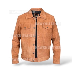 Hellbraune Wildleder Trucker-Jacke für Herren - Vintage Echtleder Western Cowboymantel, Klassische Denim-Stil Café Racer Biker-Oberbekleidung