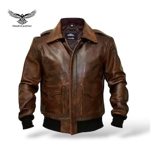 Vintage A-2 Bomber Jacket for Men – WWII Aviator Leather Flight Coat – Flying Tiger Military Style – Distressed Brown Pilot Jacket