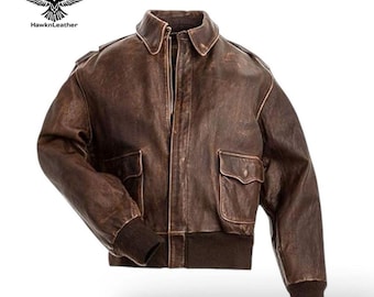 Bruin leren A-2-bomberjack heren – Air Force Pilot Flight Jacket – vintage militaire vliegerjas – leren WO II-stijl leren jas