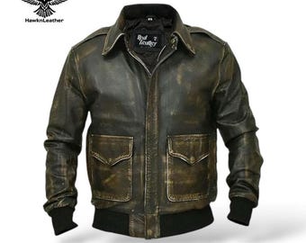 Leren A-2-bomberjack heren – vintage vliegende tijgerpilootjas WO II – verweerd bruin vliegerjack – militaire winterbovenkleding