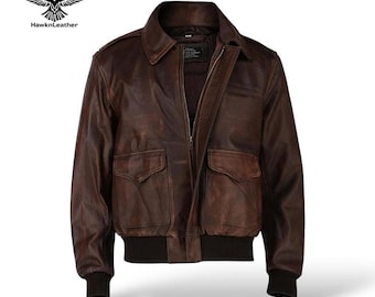 Men's A-2 Aviator Bomber Jacket 90s Vintage Distressed Sheepskin