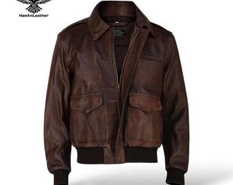 Men's Real Leather Aviator Jacket – Brown G-1/A-2 Bomber Style, US Navy Flight Jacket