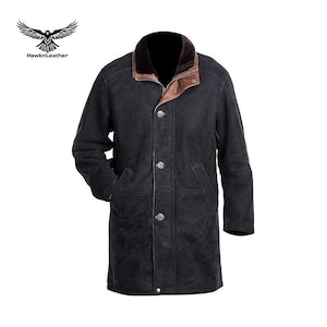Men’s Black Leather Coat – Handmade Vintage Motorcycle Jacket, Genuine Suede leather Biker Outerwear, Rugged Western Style Coat