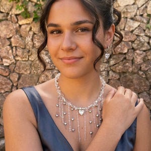 Clear Quartz Necklace Set with Transformer Earrings, Silver Hematite Jewelry, Handmade Crystal Jewelry