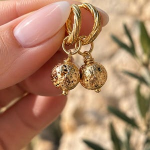 Exclusive Gold-Plated Lava Stone Transformer Earrings | Convertible Hoop Earrings | Garnet Collection | Handmade Jewelry