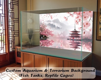 Cherry Blossom Aquarium Background Sticker, Asian Garden Glass Tank Backdrop, Waterproof Vinyl Decal for Terrarium Fish Tank