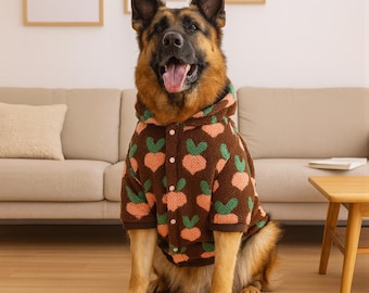 Gezellige fleece hondenhoodie | Warme winterkleding voor huisdieren | Sherpajack voor middelgrote (grote) honden | Witte en bruine jas met patroon