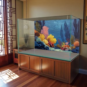 Oil - painted Coral Reef  Aquarium Background Sticker – Waterproof Vinyl Poster – Fish Tank Decoration – Multiple Sizes