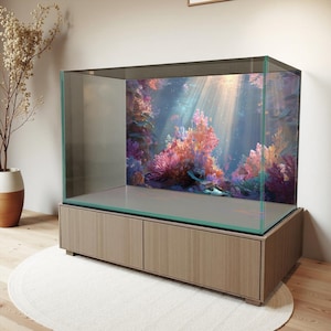 Glowing Coral Underwater Aquarium Background Sticker – Waterproof Vinyl Poster – Fish Tank Decoration – Multiple Sizes