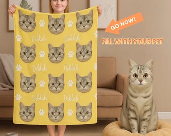 Custom gezicht deken huisdier gepersonaliseerde naam fleece plaid met kat of hond fotocadeau voor huisdierliefhebbers verjaardag kerst home decor