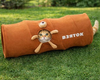 Túnel dobrável para gatos – Túnel de pelúcia com desenho animado de gato, fácil de guardar e muito divertido.