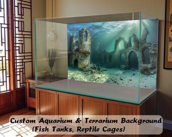 Adesivo di sfondo per acquario/terrario, decorazione per terrario per rettili, decalcomania in vinile impermeabile, diverse dimensioni, rovine sottomarine sommerse
