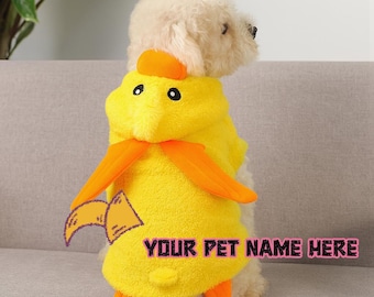 かわいいアヒルの犬用コスチューム/ペットの名前もカスタマイズ可能 - 小型犬用黄色のぬいぐるみハロウィンペット衣装