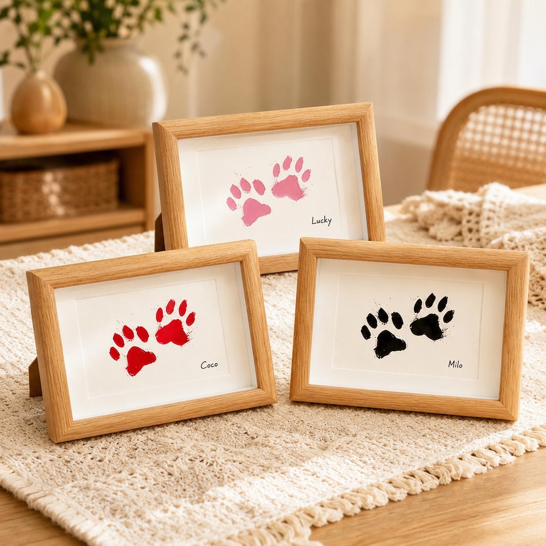 DIY Pet Paw Print Keepsake Frame, Custom Cat Dog Memorial Photo Frame ...