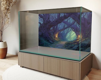 Achtergrondsticker Enchanted Forest Tunnel Aquarium – waterdichte vinylposter – aquariumdecoratie – meerdere maten