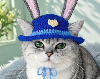 Gorro adorable con orejas de conejo para mascotas, gorro de punto ajustable para gatos y perros con bucles para las orejas, suave y cómodo para mascotas pequeñas, gorro de cosplay para mascotas