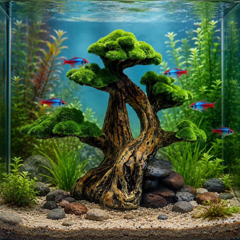 Fish Tank Strusher Aquarium Bonsai Tree Decor, Moss Tree Fish Tank Ornament, Aquascape ...