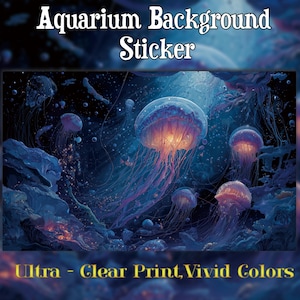 Glowing Jellyfish Deep Sea Aquarium Background Sticker – Waterproof Vinyl Poster – Fish Tank Decoration – Multiple Sizes