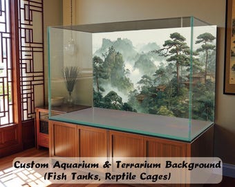 Sticker achtergrond tank, achtergrond aquarium onderwater, sticker aquarium voor aquarium, terrarium, Misty Pine Mountains