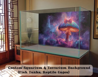 Achtergrondsticker aquariumterrarium – aquarium, hamsterkooi, reptielentank, poppenhuisachtergrond, kosmische paddenstoeldroom