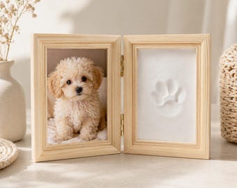 Pet Paw Keepsake Frame – DIY Clay Impression, Kat en hond pootafdruk geheugen, wit/zwart/natuurhouten lijst, gepersonaliseerd cadeau, woondecoratie