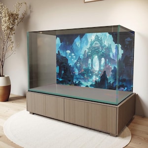 Mystic Underwater City Aquarium Background Sticker – Waterproof Vinyl Poster – Fish Tank Decoration – Multiple Sizes