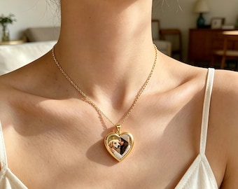 Gepersonaliseerde hartfoto medaillonketting, op maat gegraveerd roestvrijstalen medaillon, harthanger die kan worden geopend, fotoketting cadeau voor haar