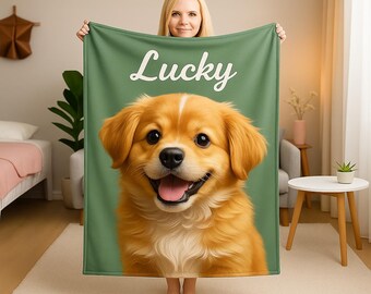 Custom gezicht deken huisdier gepersonaliseerde naam fleece plaid met kat of hond fotocadeau voor huisdierliefhebbers verjaardag kerst home decor
