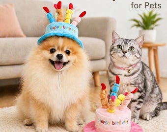 Pet Birthday Party Hat Toy for Cats and Dogs – Cute Plush Cake Design, New Year & Celebration Gift