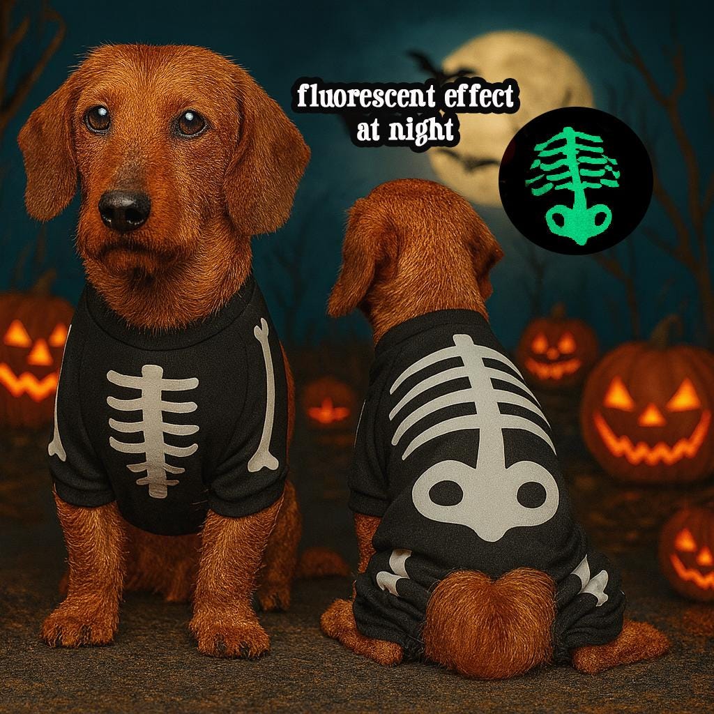 Glow-in-Dark Skeleton Dog Pajamas - Halloween Pet Costume, Warm & Stretchy Jumpsuit For Small/Medium Dogs & Cats