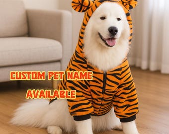 Tiger Dog Costume Winter Warm Large Pet Outfit | Funny Large Dog Halloween Outfit | Pet Cosplay Clothes for Medium & Big Dogs
