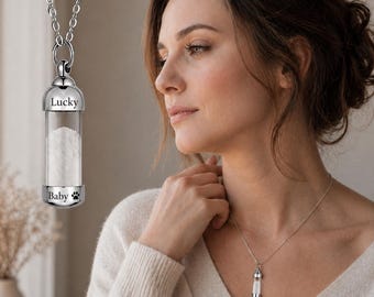 Gepersonaliseerde huisdier gedenkketting, glazen aandenken urn hanger, aangepaste gegraveerde hond kat ashouder, huisdier vacht geheugen sieraden cadeau