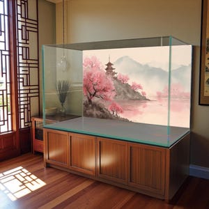 Ink - Wash Landscape Aquarium Background Sticker – Waterproof Vinyl Poster – Fish Tank Decoration – Multiple Sizes