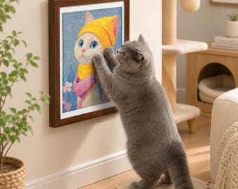 Arranhador de parede em sisal emoldurado para gatos, arranhador substituível, brinquedo de parede sem furos, tapete decorativo para arranhar, presente para gatos