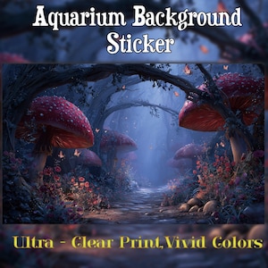 Luminous Mushroom Forest Aquarium Background Sticker – Waterproof Vinyl Poster – Fish Tank Decoration – Multiple Sizes