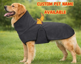 High Neck Fleece Dog Jacket with Leash Hole, Warm Adjustable Dog Coat for Medium and Large Dogs